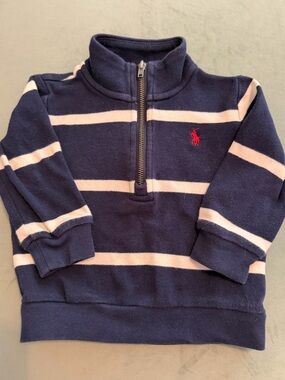 Ralph Lauren Baby Boy Navy Stripe Half-Zip Pullover Sweater 9 months